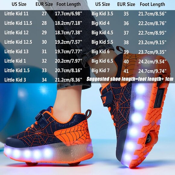 Kid's Girls Orange USB Chargable LED Lighting Roller Wheeled Skate Sneaker Shoes - Picture 6 of 6